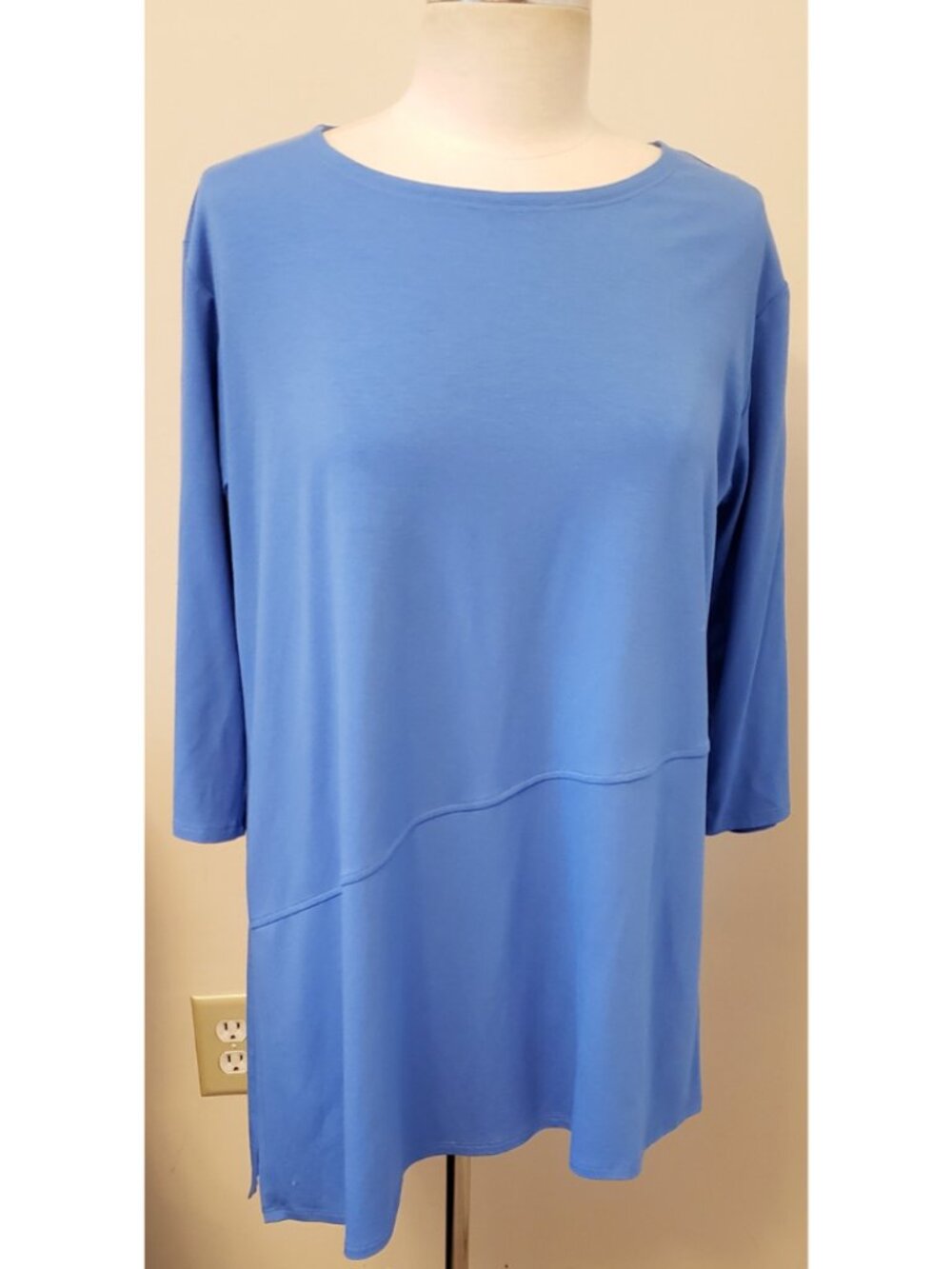 Eileen Fisher Asymmetric Hem Tunic Top Size M Blue